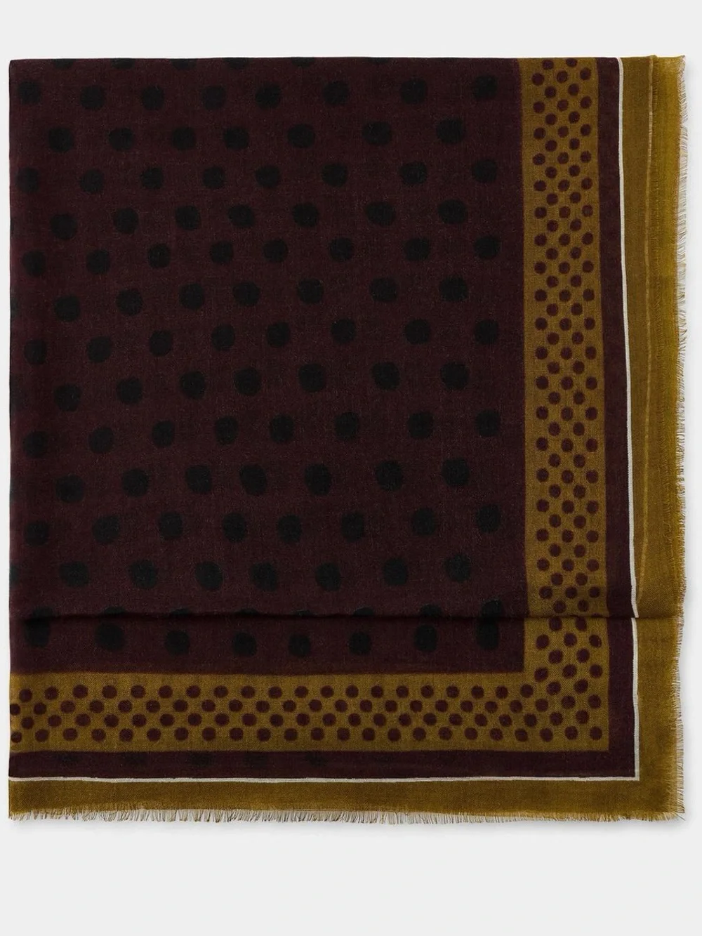 Zara Brown Scarf with Olive Polka Dot Border